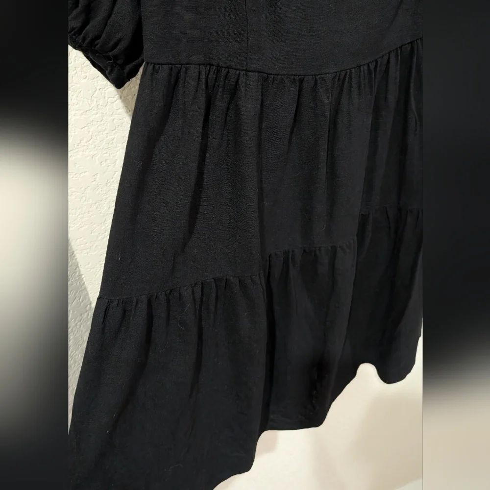House Of Harlow Cotton Tiered Black Puff Sleeve Dress - Picture 4 of 7